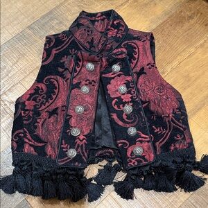 Red and Black Brocade Tassel Vest – Women's Layering Vest